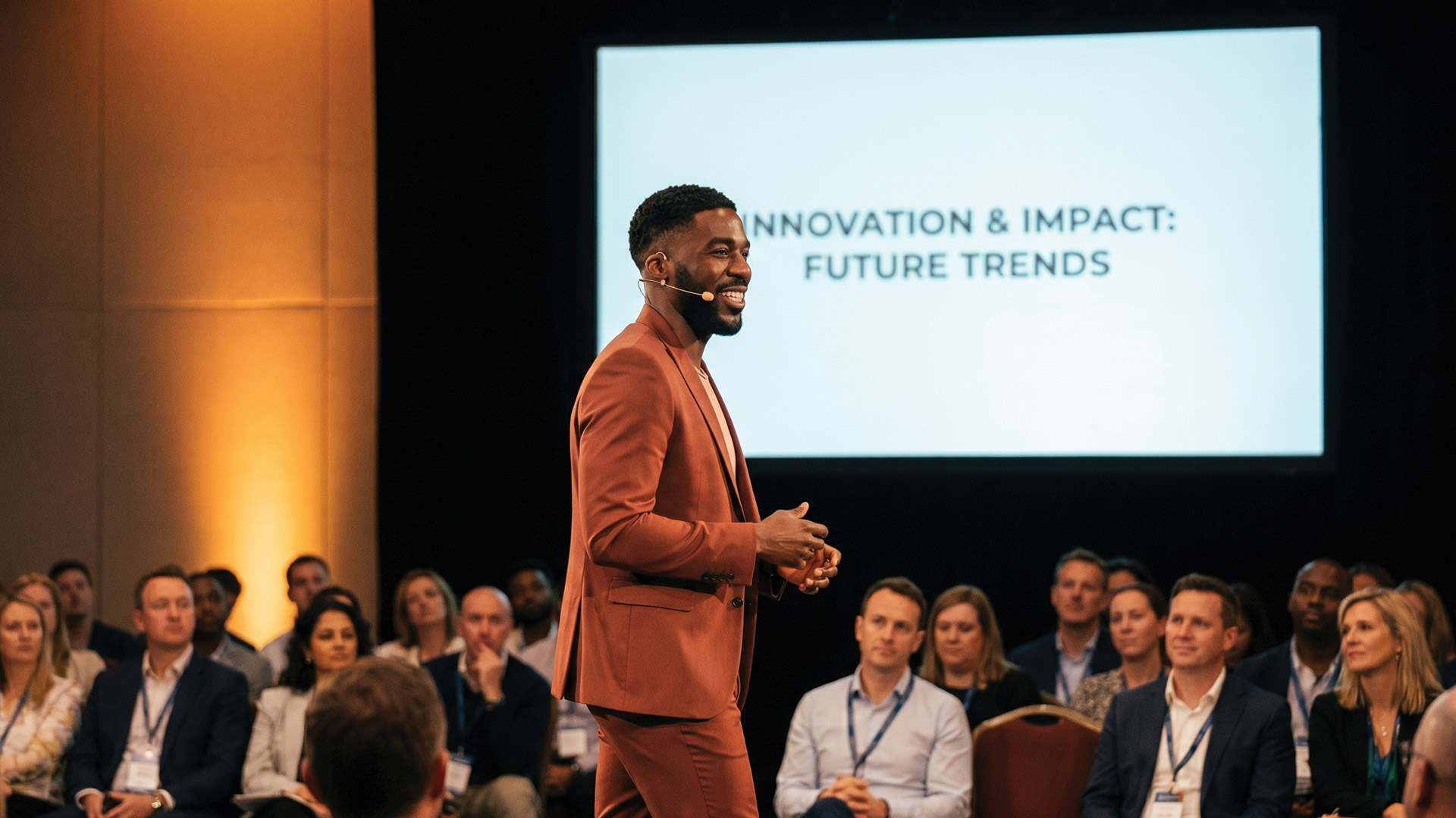 Christian Benjamin speaking on stage